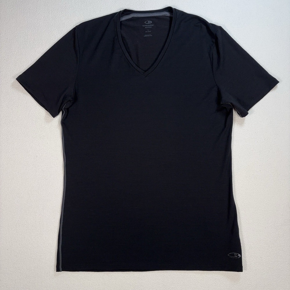 Icebreaker Merino 150 Anatomica V Neck Shirt Men's L Black Wool Base Layer Top